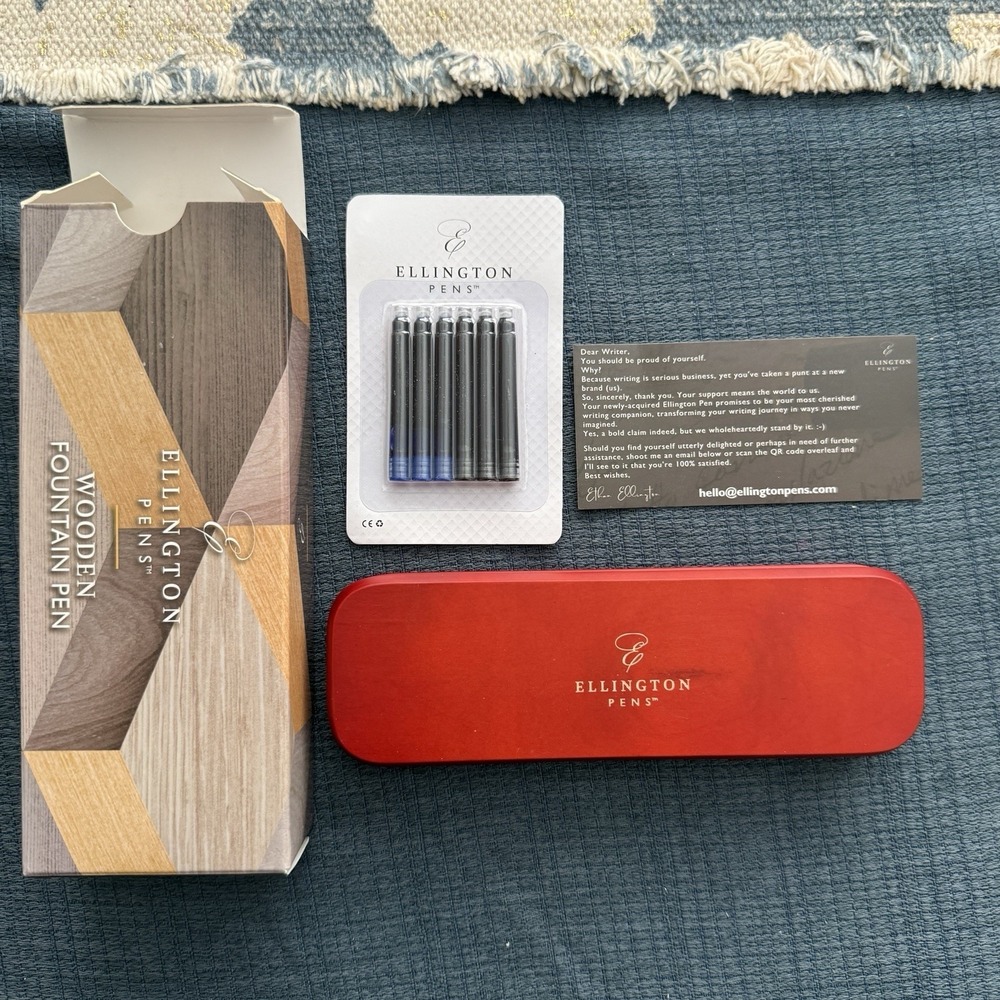 Ellington Wooden Fountain Pen Blue And Black Ink New With Box And Refills